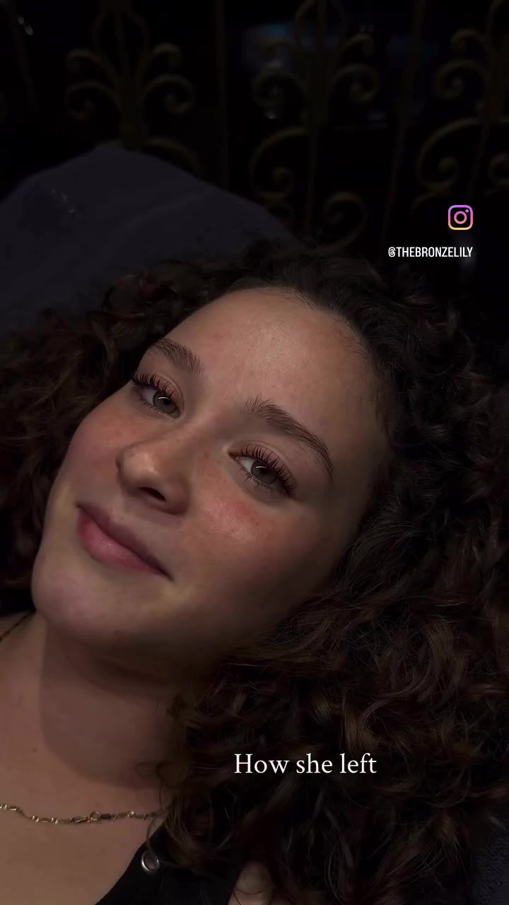 Korean lash lift, before and after in one clip — client arriving with bare lashes and leaving lifted and tinted at The Bronze Lily, St. Petersburg, FL