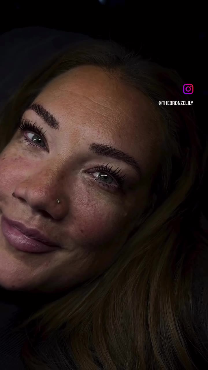 Korean lash lift before and after in one clip — natural lashes lifted from the base and tinted, no extensions, at The Bronze Lily, St. Petersburg, FL